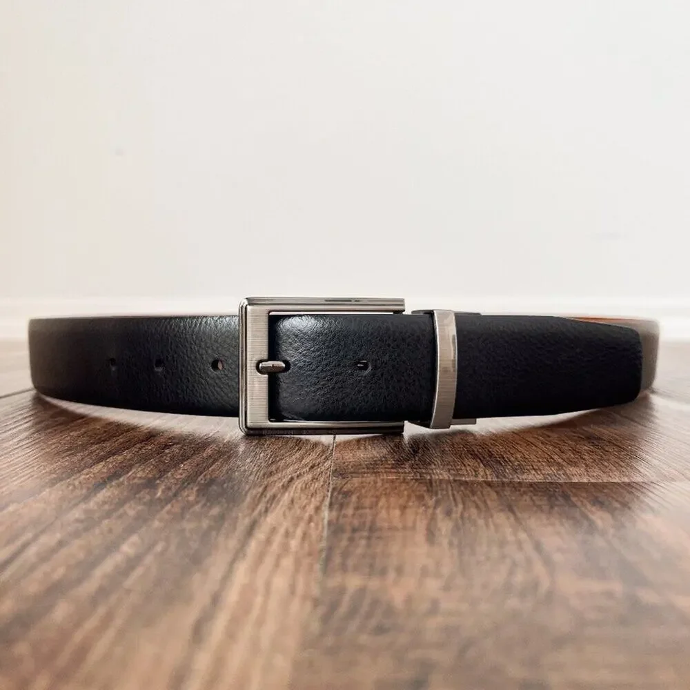 Leather Belt Reversible Pebbled Black Brown Handcrafted in Italy Mens Size 40